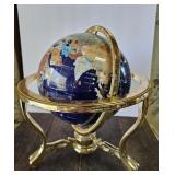 Lapis Gemstone World Globe with Compass