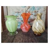 Hand Blown Art Glass Vase Trio Orange, Melon, etc