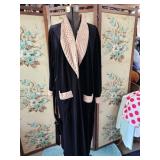 Velvety Black Women's Robe Gold Accents