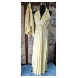 70s Stretch Poly Maxi Dress Yellow Halter with