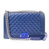 Chanel Boy 28 Patent Chain Blue