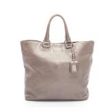 Prada Metallic Tote Gray Brown