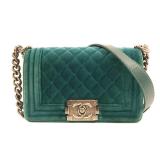 Chanel Boy 20 Velvet Shoulder Green