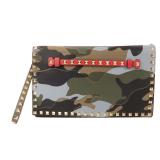 Valentino Calfskin Canvas Pouch Green