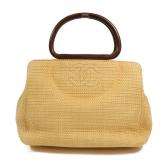 Chanel Raffia Hand Bag Brown Yellow