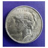 1924 Peace Silver Dollar W/ Vintage Stamp