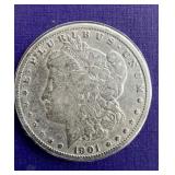 1901 Morgan Silver Dollar W/ Vintage Stamp