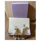 Judy-Lee Gold and Pearl Dangle Clip-On Earrings(T2