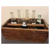 LOT, (6) VINTAGE BOTTLES W/ORIGINAL WOODEN DRINK C