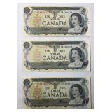 Lot, (3) 1973 Canadian Uncirculated $1 Bills