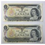 Lot, (2) 1973 Uncirculated Canadian $1 Bills