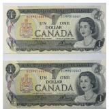 Lot (2) 1973 Uncirculated Canadian $1 Bills - Mint