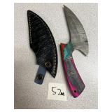 Damascus Ulu Knife w/ Leather Sheath