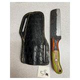 Damascus Bull Cutter Knife w/ Leather Sheath