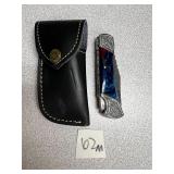 Damascus Pocket Knife w/ Leather Sheath