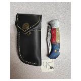 Damascus Pocket knife w/ Leather Sheath