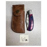 Damascus Pocket Knife w/ Leather Sheath