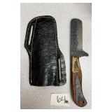 Damascus Bull Cutter Knife w/ Leather Sheath