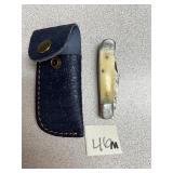 Damascus Pocket Knife w/Bone Handle and Leather S