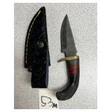 Damascus Dagger w/Bone Handle and Leather Sheath