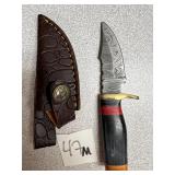 Damascus Dagger w/Bone Handle and Leather Sheath