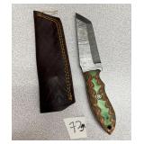 Damascus Fixed Blade w/Leather Sheath