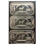 (3) x1 Gram .999 Large Buck Silver Purity fineBars