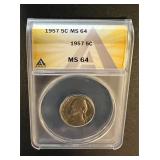 1957 Jefferson Nickel ANACS MS 64