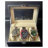 (3) HIGH END MENS WRIST WATCH COLLECTION WITH CASE