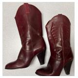 Burgundy Leather Calf Length Boots w/heel (6m)