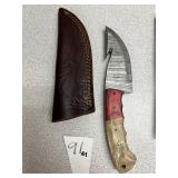 Damascus Fixed Blade w/ Leather Sheath