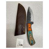 Damascus Fixed Blade w/ Leather Sheath