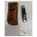 Damascus Pocket Knife w/ Leather Sheath