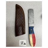 Damascus Fixed Blade w/Leather Sheath