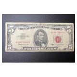 1963 5 Dollar Bill Red Seal Note A 44673662A