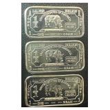 (3) x1 Gram .999 Rhino Silver Purity fine Bars