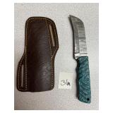 Damascus Bull Cutter Knife w/ Leather Sheath