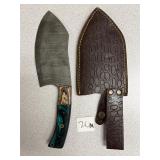 Damascus Cleaver Knife w/ Leather Sheath