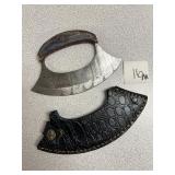 Damascus Ulu Knife w/Leather Sheath