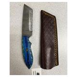 Damascus Fixed Blade Hunting Knife w/Leather Shea