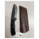 Damascus Fixed Blade Hunting Knife w/Leather Shea