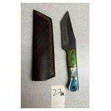 Damascus Fixed Blade Knife w/Leather Sheath