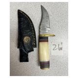 Damascus Fixed Blade Hunting Knife w/ Bone Handle