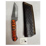 Damascus Fixed Blade Knife W/ Leather Sheath
