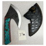 Damascus Ulu Knife w/ Leather Sheath