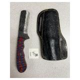 Damascus Bull Cutter Knife w/Leather Sheath