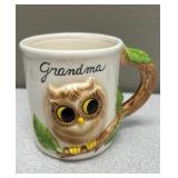 Vintage Ceramic Owl Grandma Coffee cup (4in)