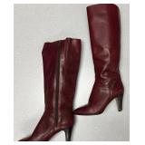 Burgundy Leather Boots Zip-up Knee Length w/Heel (