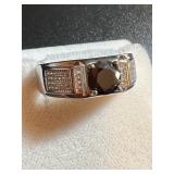 18K Diamond Black Round Stone Moissanite Mens Ring