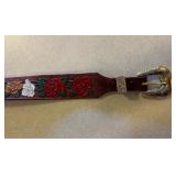 Genuine Leather Red Rose Tooled Belt